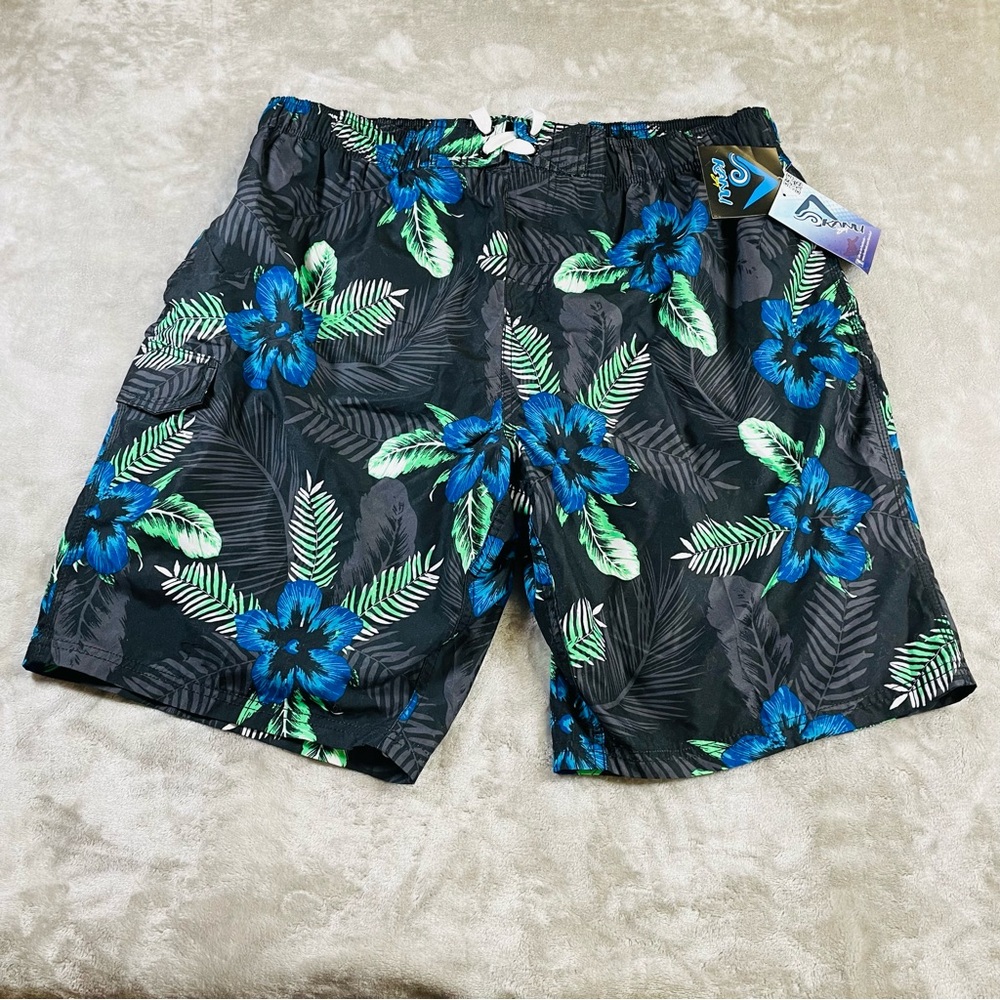 Kanu Surf Men's Swim Trunks Costa XXL Black #3457 Tropical Floral